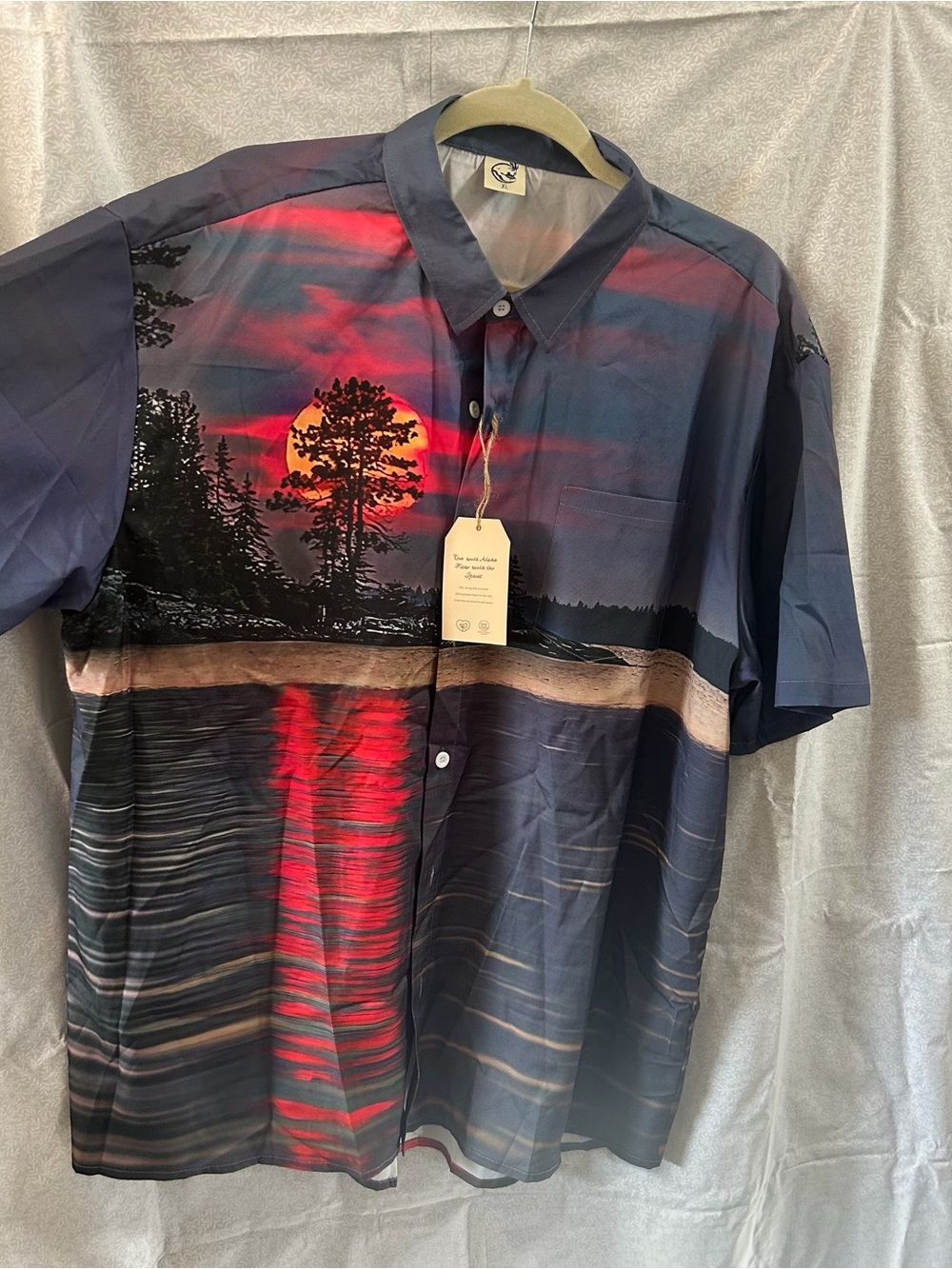 Men's Navy Sunset Print Button-Up Shirt